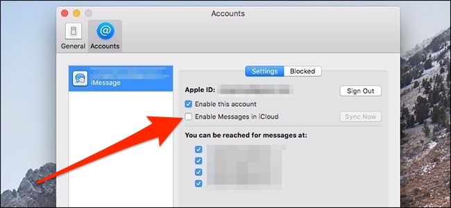 Опция Сообщения в iCloud в настройках на Mac