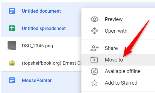 Выделите файлы, щёлкните правой кнопкой и выберите «Переместить».