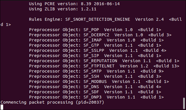 Snort запущен и отображает события в терминале