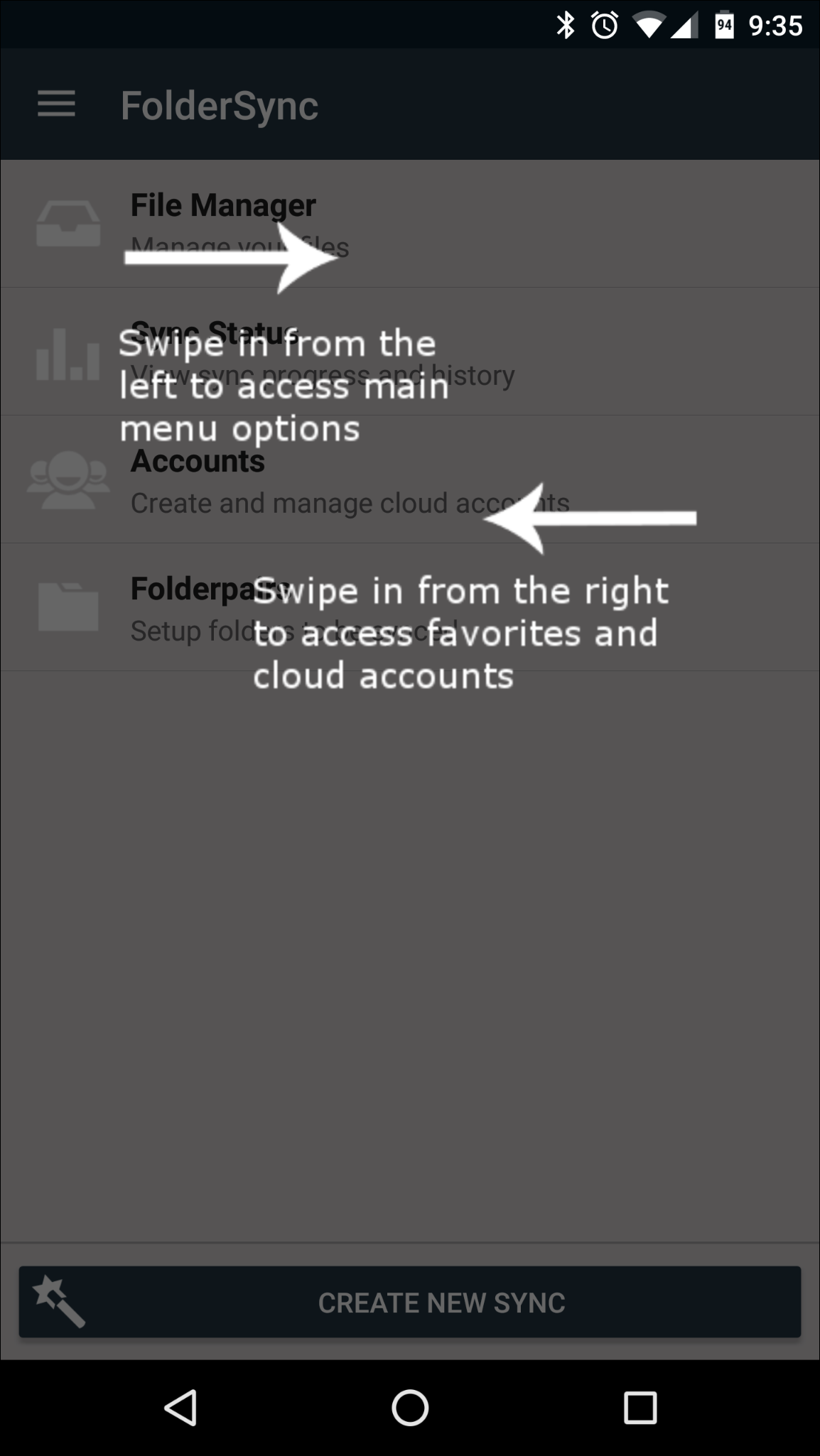 Главный экран FolderSync