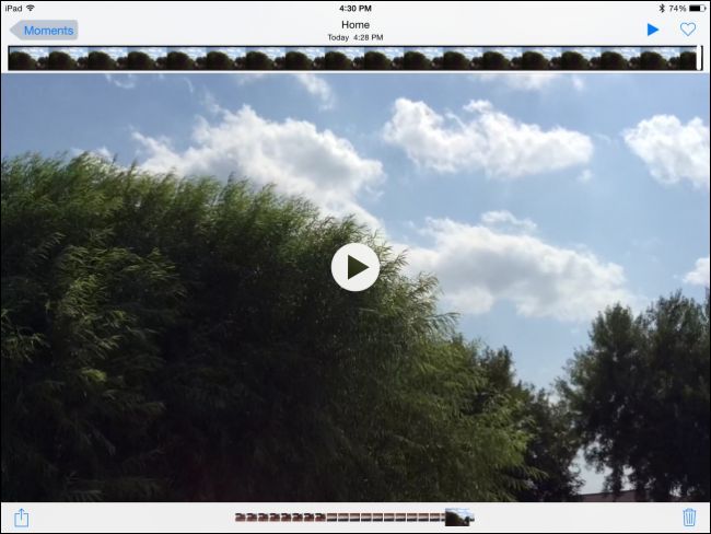Просмотр готового таймлапса в приложении Фото на iPhone