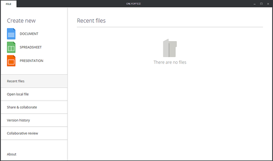 Запущенное приложение ONLYOFFICE Desktop Editors