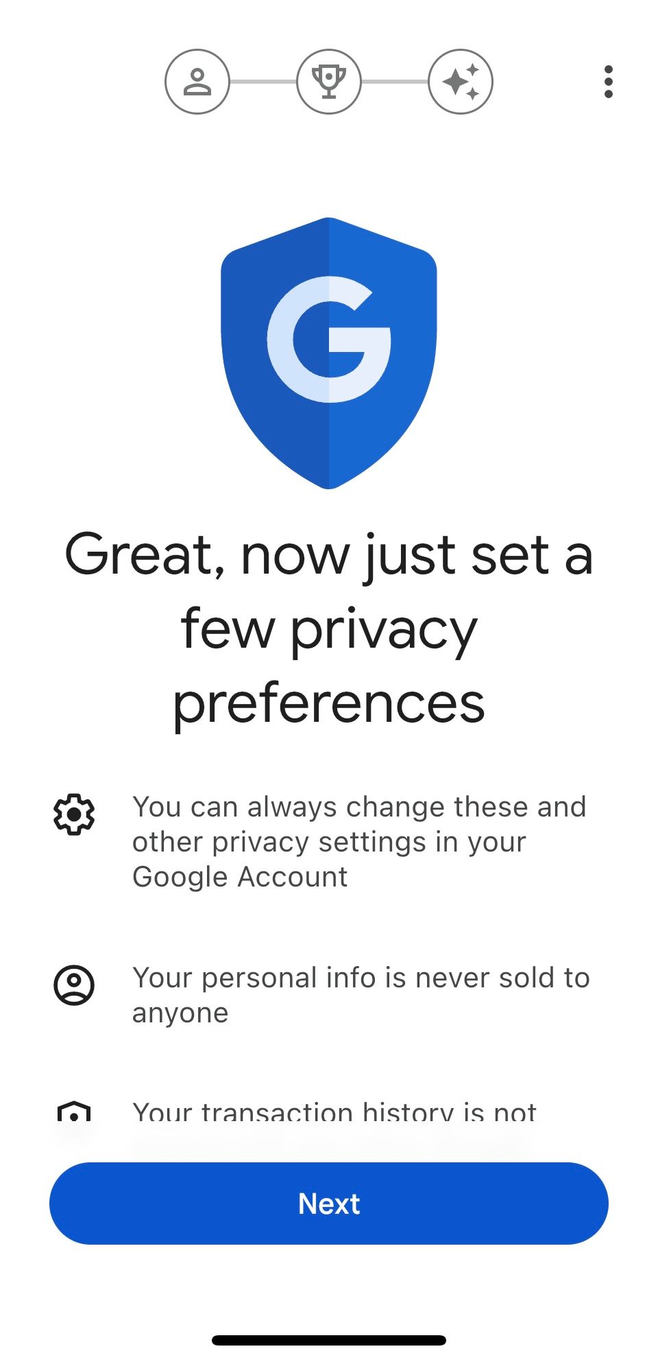 Экран конфиденциальности Google Pay