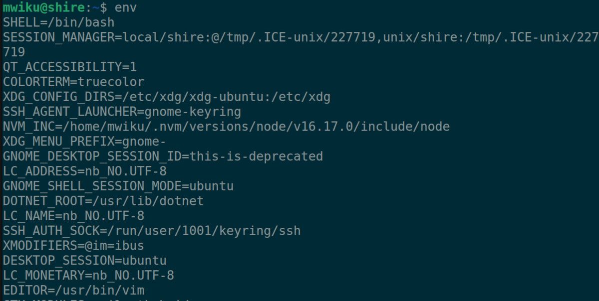 визуализация переменных окружения Linux