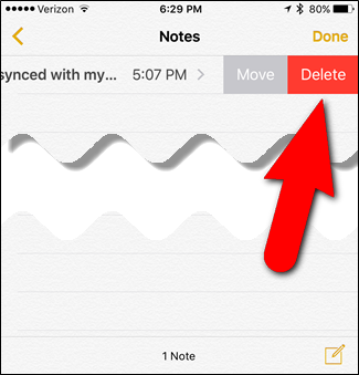 Удаление заметки на iOS устройстве