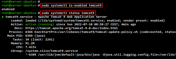 статус сервиса tomcat9