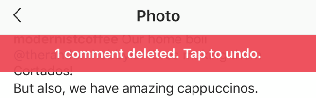 Баннер с подтверждением удаления комментария и опцией отмены