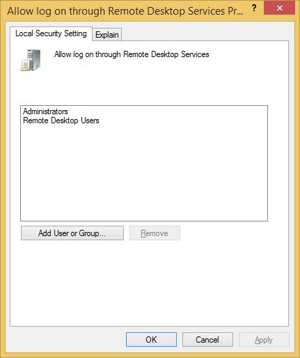 Политика 'Разрешить вход через службы удалённых рабочих столов'