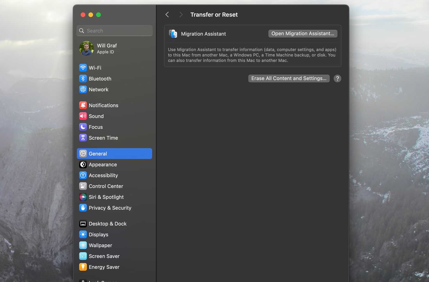 Опция «Стереть всё содержимое и настройки» в macOS