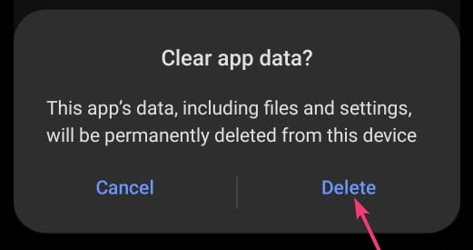 Подтверждение удаления данных приложения
