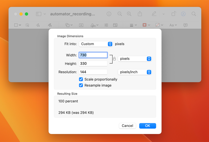 Измените размер изображения на Mac с помощью Preview