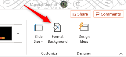 Кнопка Формат фона в группе Настроить