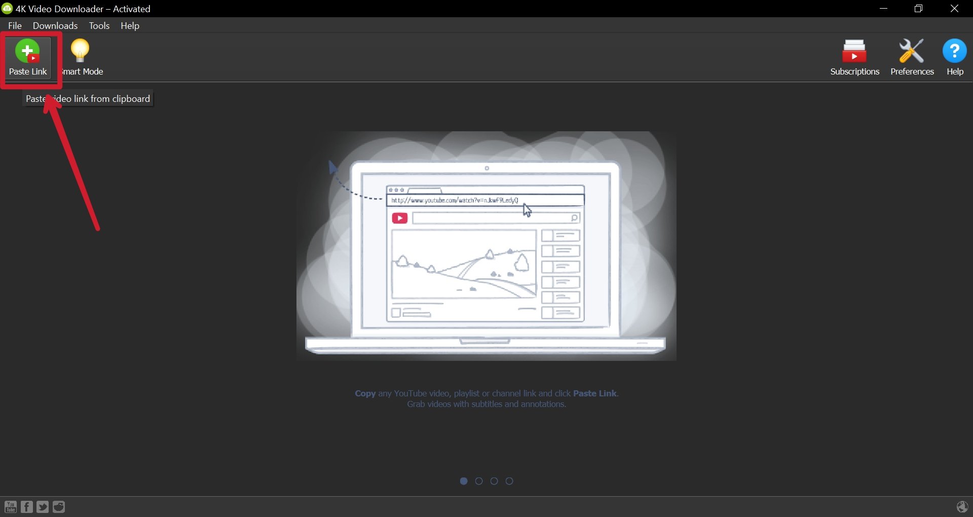 изображение: окно 4K Video Downloader с кнопкой Paste Link