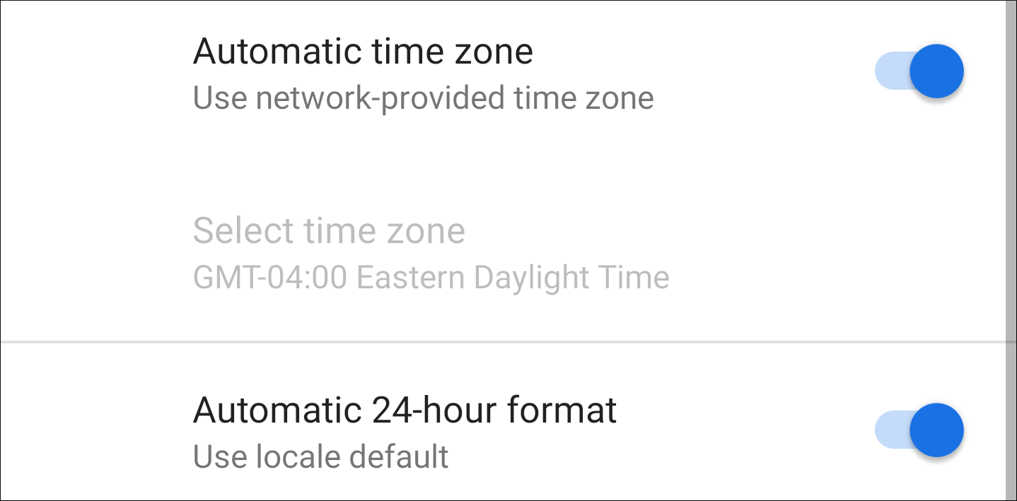 Автоматические настройки времени на Android