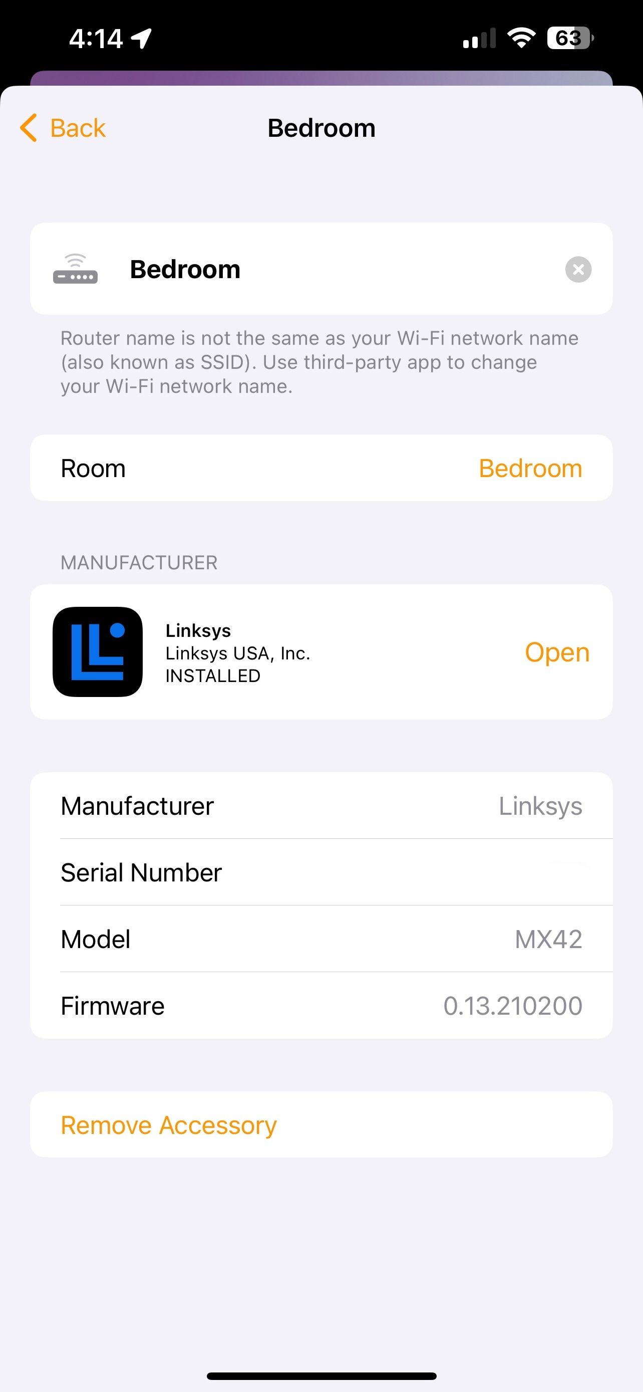 Home App iOS Wi-Fi Router Details