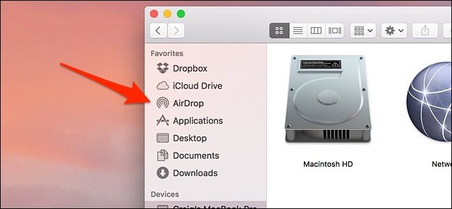 Окно AirDrop в Finder на Mac