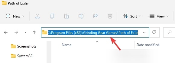 Localização da pasta do Path of Exile no Explorer