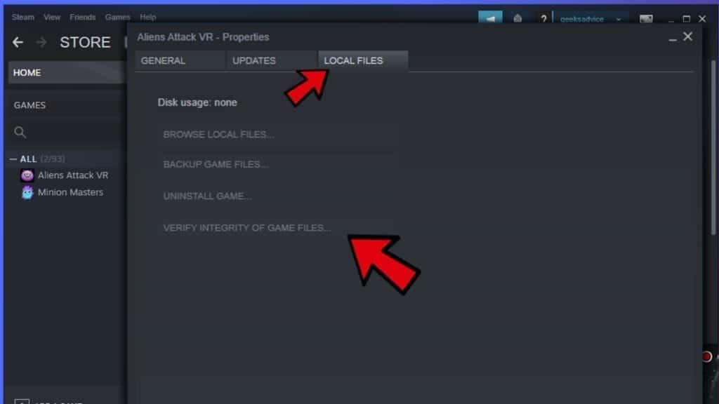 Vérification de l'intégrité des fichiers d'un jeu Steam