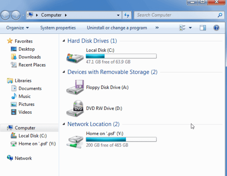 место на диске Windows 7