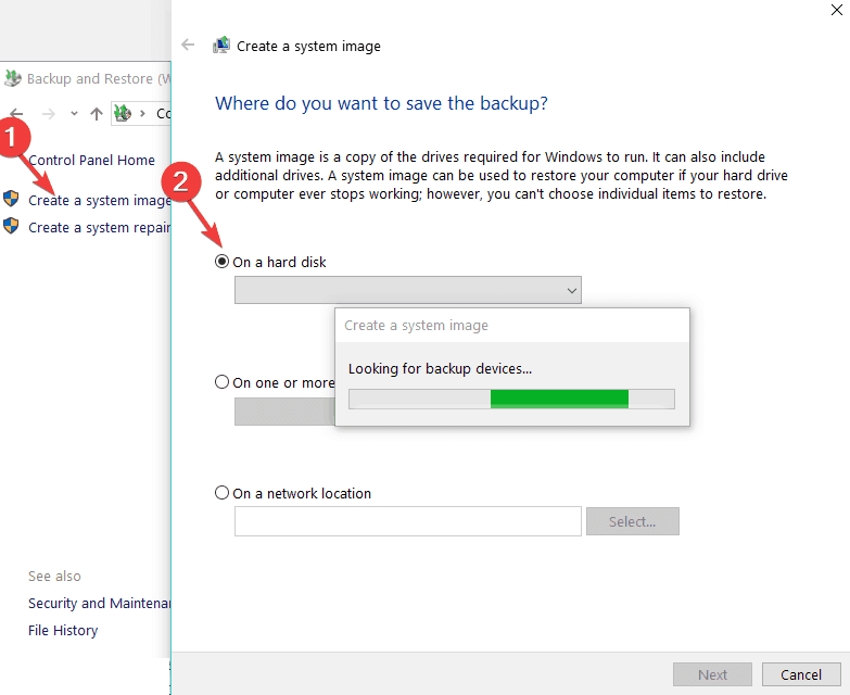 Выбор диска для создания образа системы
