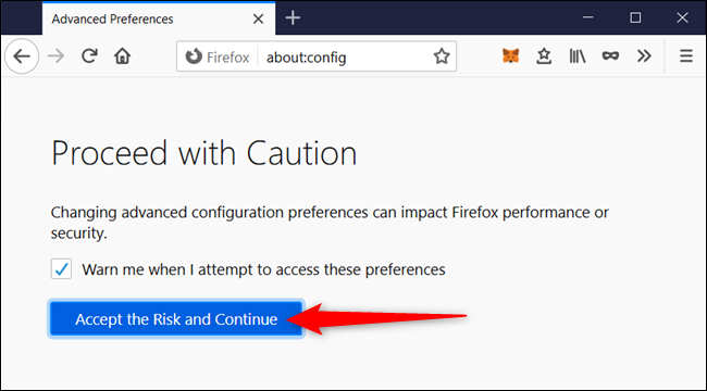 Предупреждение: подтвердите, что понимаете риски, и нажмите 'Принять риск и продолжить'.