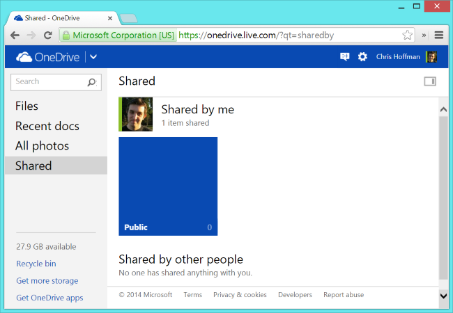 Раздел общих файлов в OneDrive