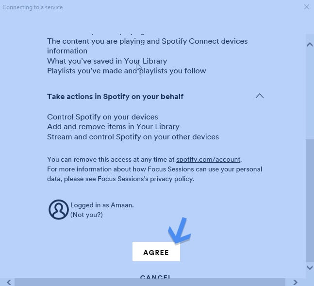Spotify と Clock アプリの連携許可画面