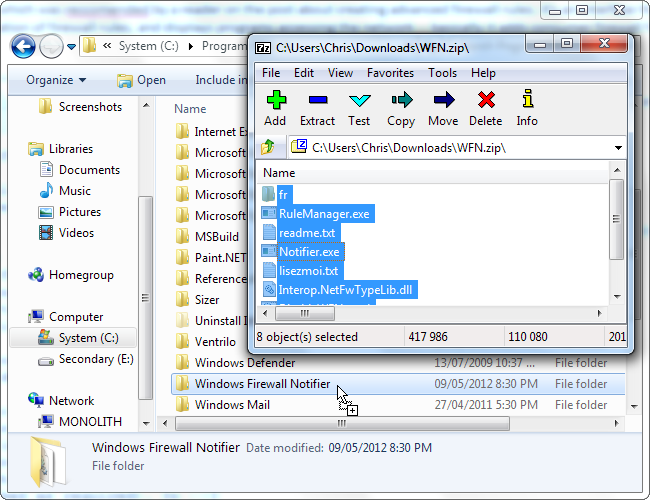 Распаковка и размещение программы в папке Program Files