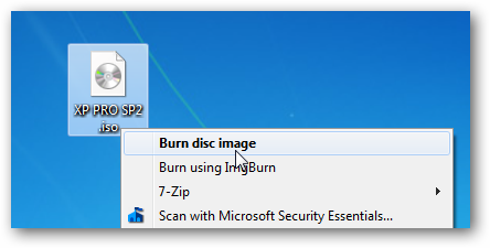 Окно Windows Disc Image Burner для записи ISO в Windows 7