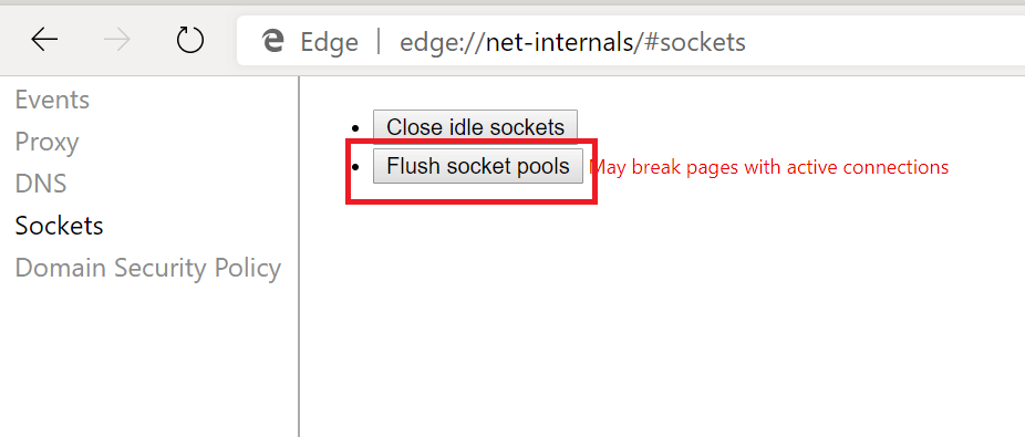 Кнопка Flush Socket Pools в net-internals Chrome