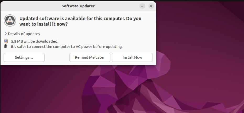 Окно обновления программ в Ubuntu