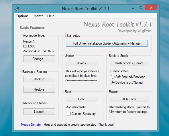 Скриншот Wug's Toolkit с кнопками автоматизации операций