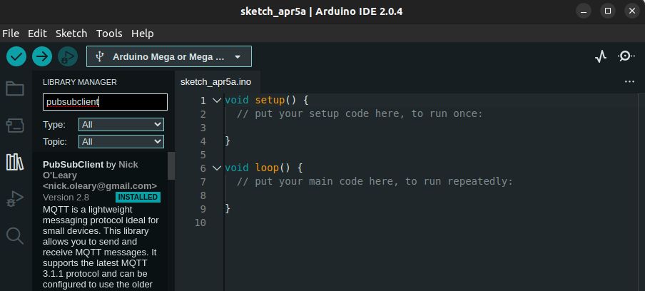 library manager pubsubclient search