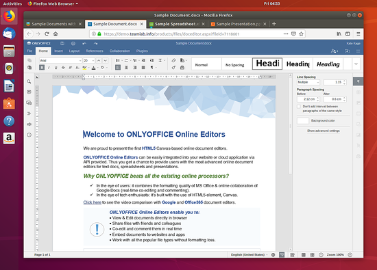 Интерфейс Document Server 5.3 с вкладками и панелью навигации