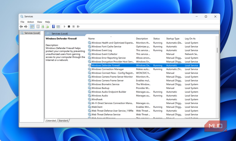 Служба брандмауэра Windows Defender на рабочем столе