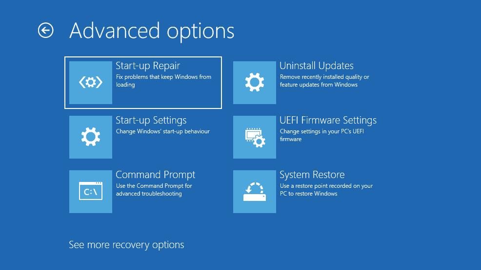 Варианты восстановления в среде восстановления Windows
