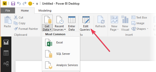 Редактор запросов Power BI с таблицами источников