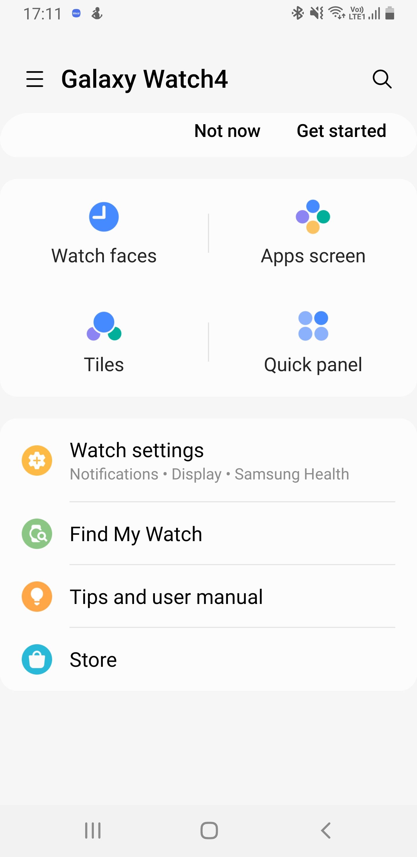 Меню настроек Galaxy Wearable на телефоне