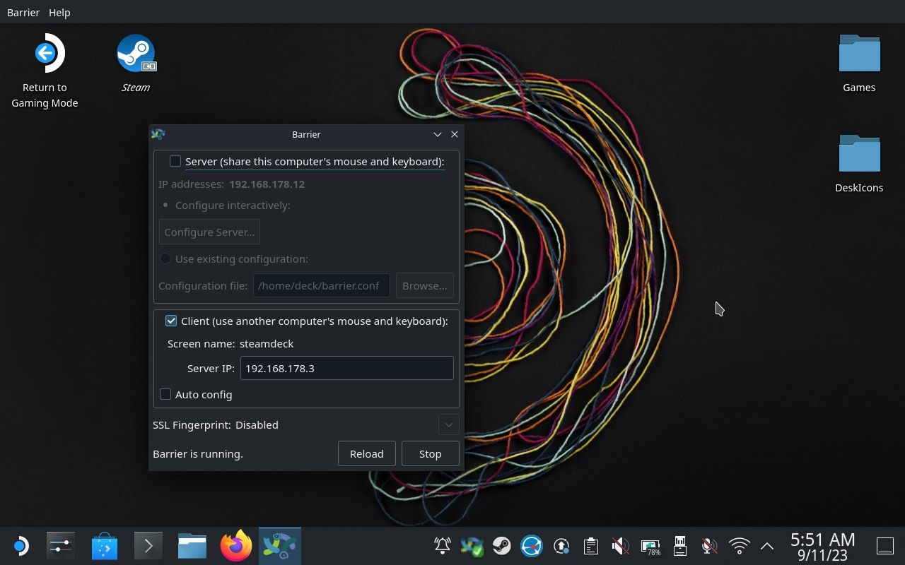 Управление рабочим столом Steam Deck с помощью Barrier и курсора