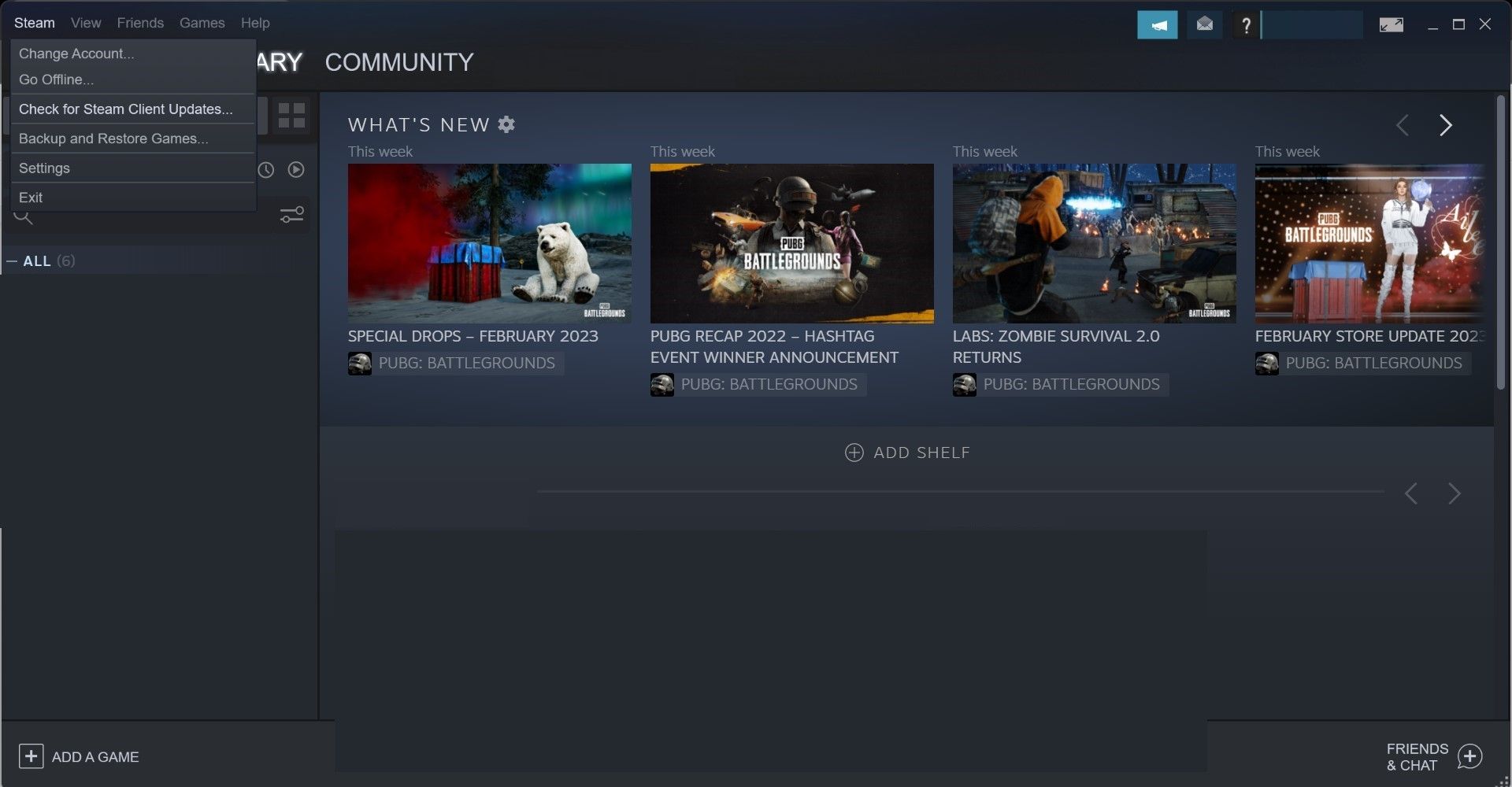 Выберите «Проверить обновления клиента Steam» в меню Steam