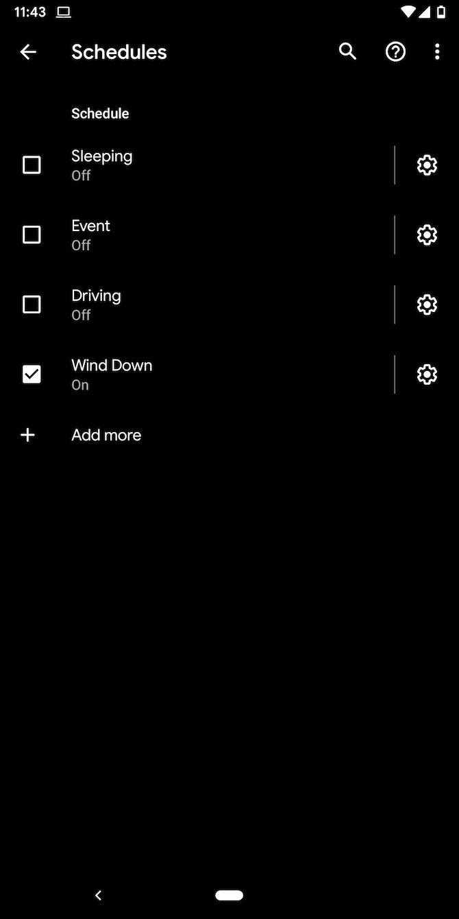 Список расписаний «Не беспокоить» на Android