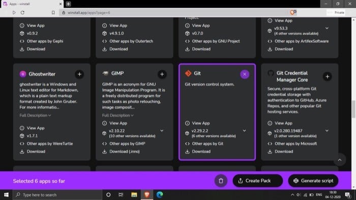 winget winstall (selecting apps to create a bundle)