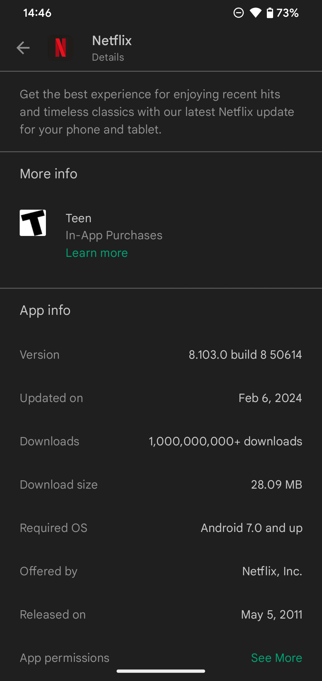Описание приложения Netflix в Play Store