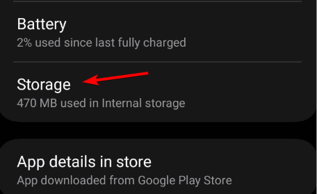 Экран раздела хранилища приложения