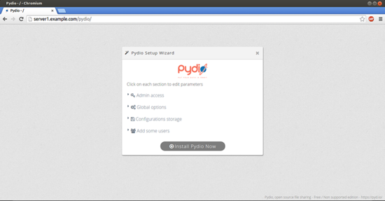 Процесс установки Pydio