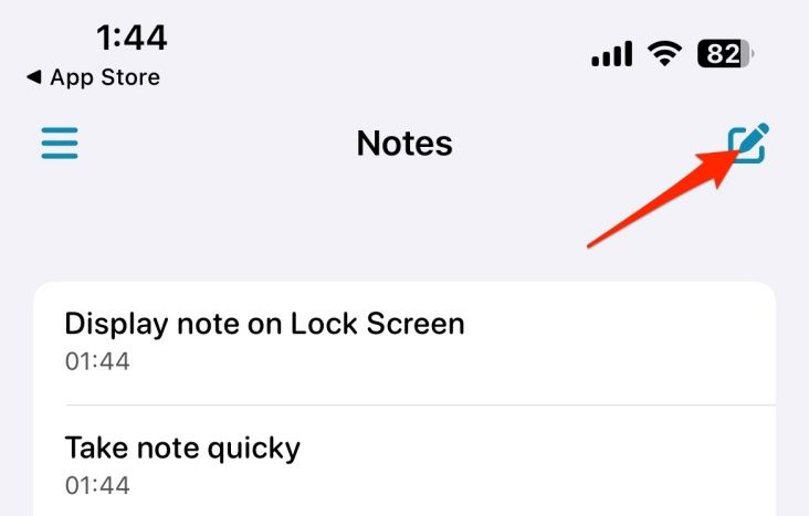 Кнопка Создать в приложении LockNotes для новой заметки