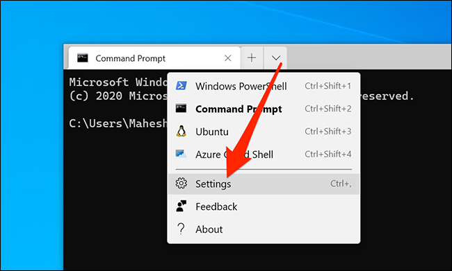 Открыть настройки Windows Terminal