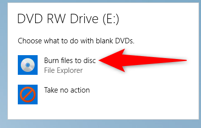 Выберите «Записать файлы на диск».