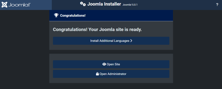 Успешная установка Joomla