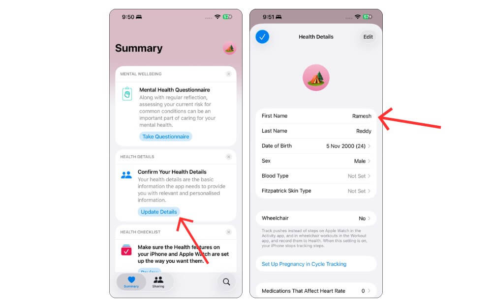 просмотр раздела здоровья в приложении Health на iPhone